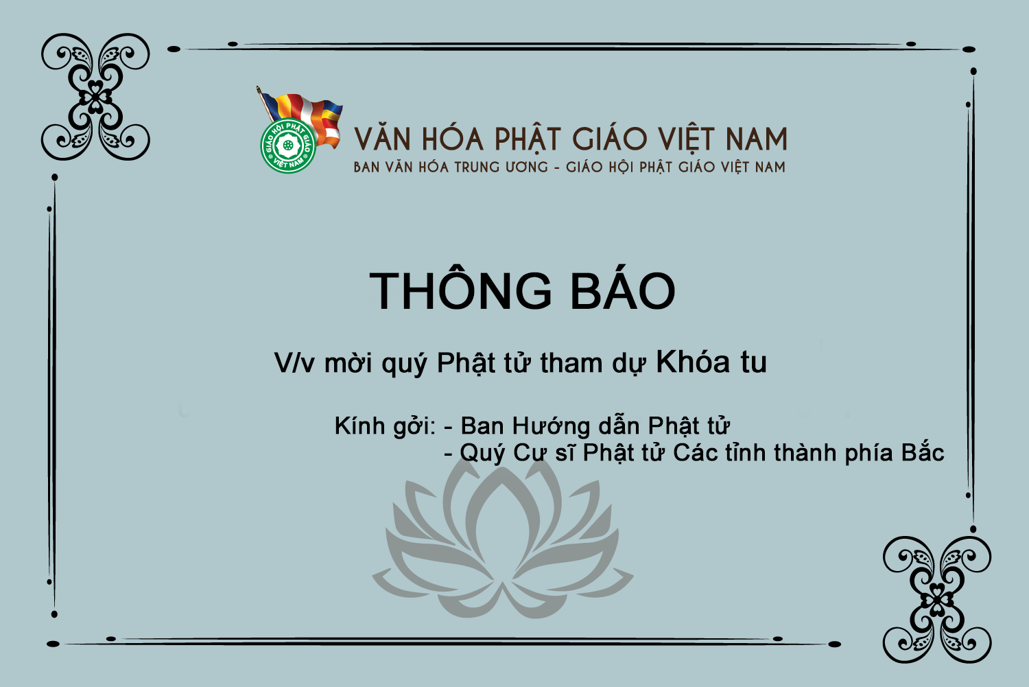 THÔNG BÁO  V/v mời quý Phật tử tham dự Khóa tu