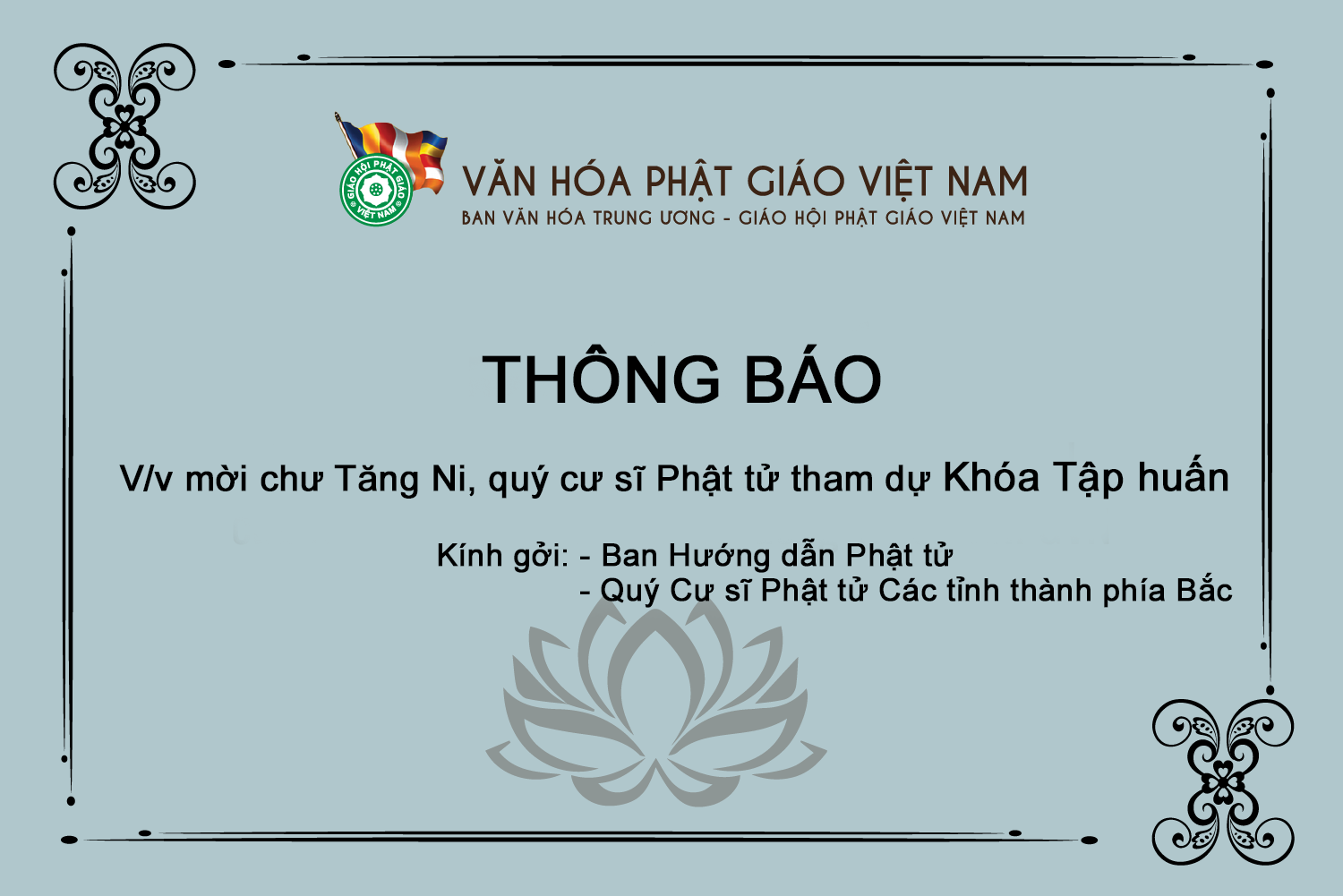 THÔNG BÁO V/v mời chư Tăng Ni, quý cư sĩ Phật tử tham dự Khóa Tập huấn