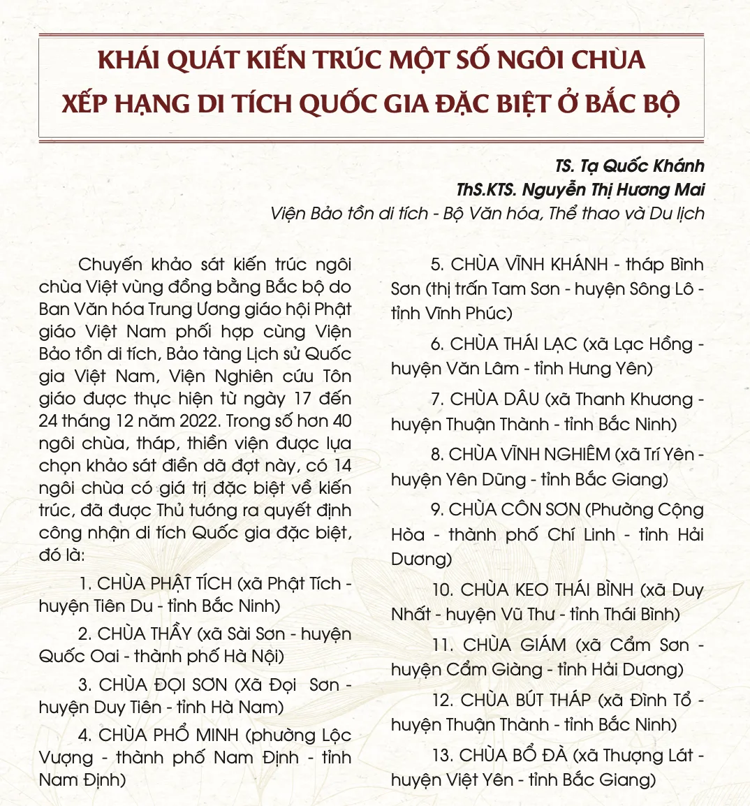 Khái quát kiến trúc một số ngôi chùa xếp hạng Di tích Quốc gia đặc biệt ở Bắc Bộ