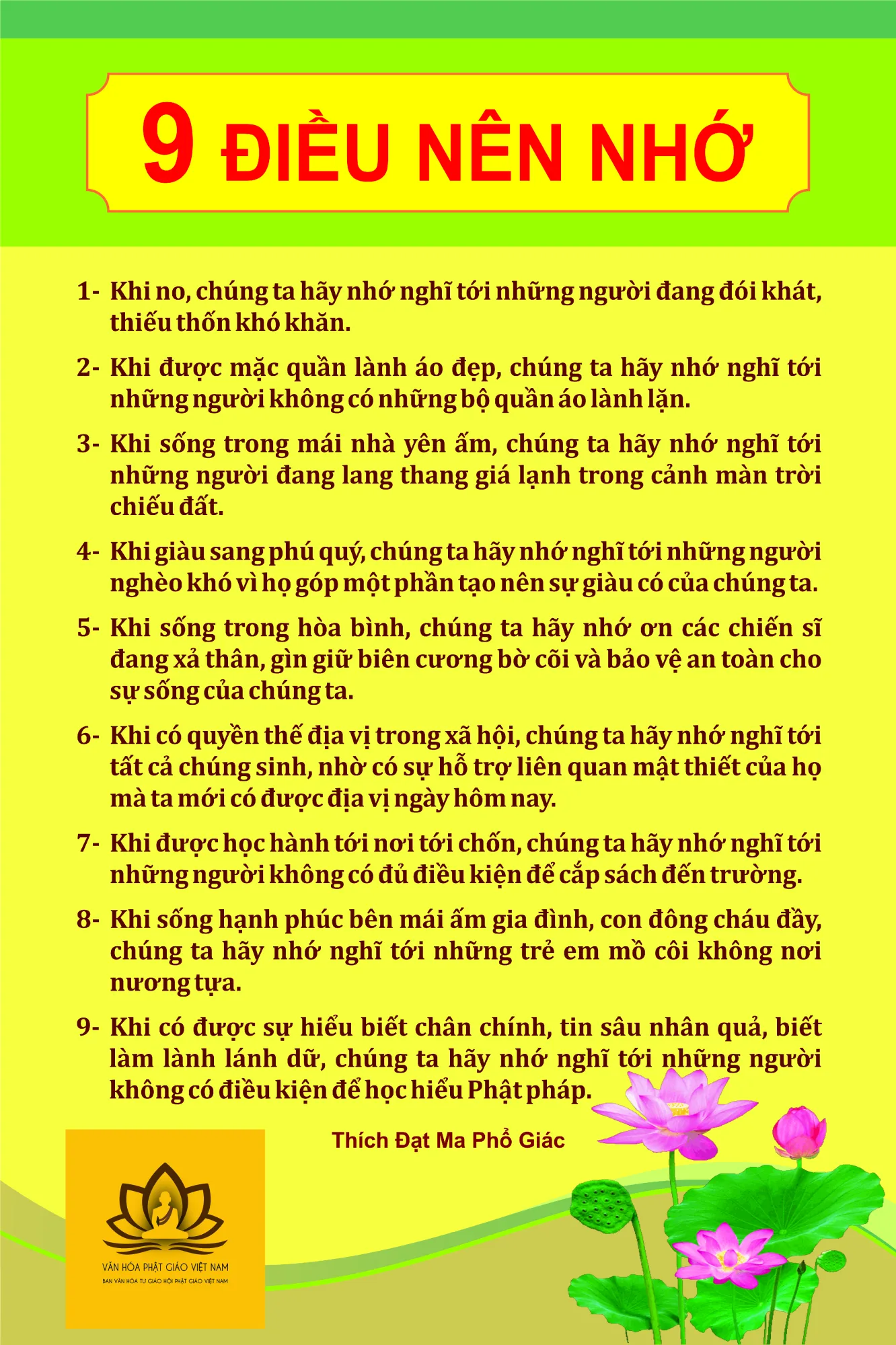 9 ĐIỀU NÊN NHỚ TRONG CUỘC SỐNG