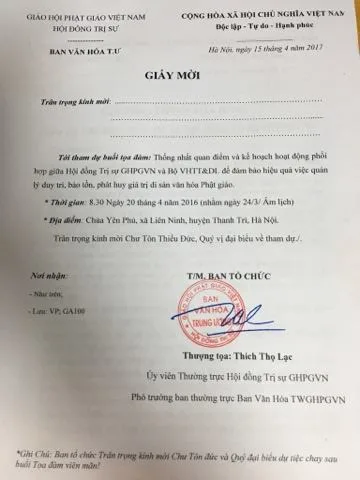 Thông cáo báo chí : Tọa đàm kế hoạch phối hợp giữa hội đồng trị sự GHPGVN và Bộ VHTH&DL để duy trì bảo tồn phát huy giá trị di sản văn hóa phật giáo