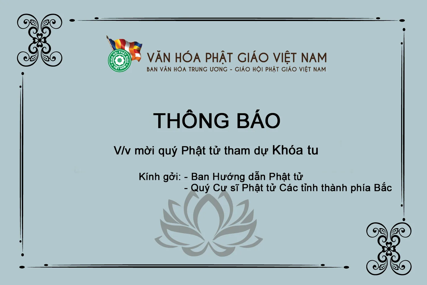 THÔNG BÁO V/v mời quý Phật tử tham dự Khóa tu