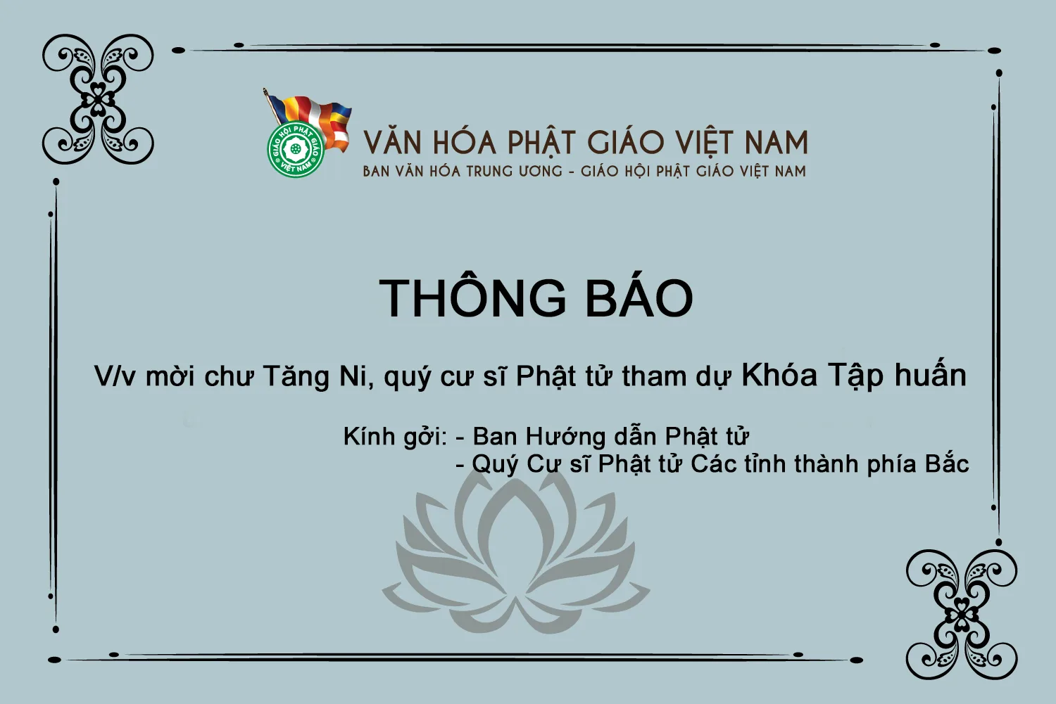 THÔNG BÁO V/v mời chư Tăng Ni, quý cư sĩ Phật tử tham dự Khóa Tập huấn