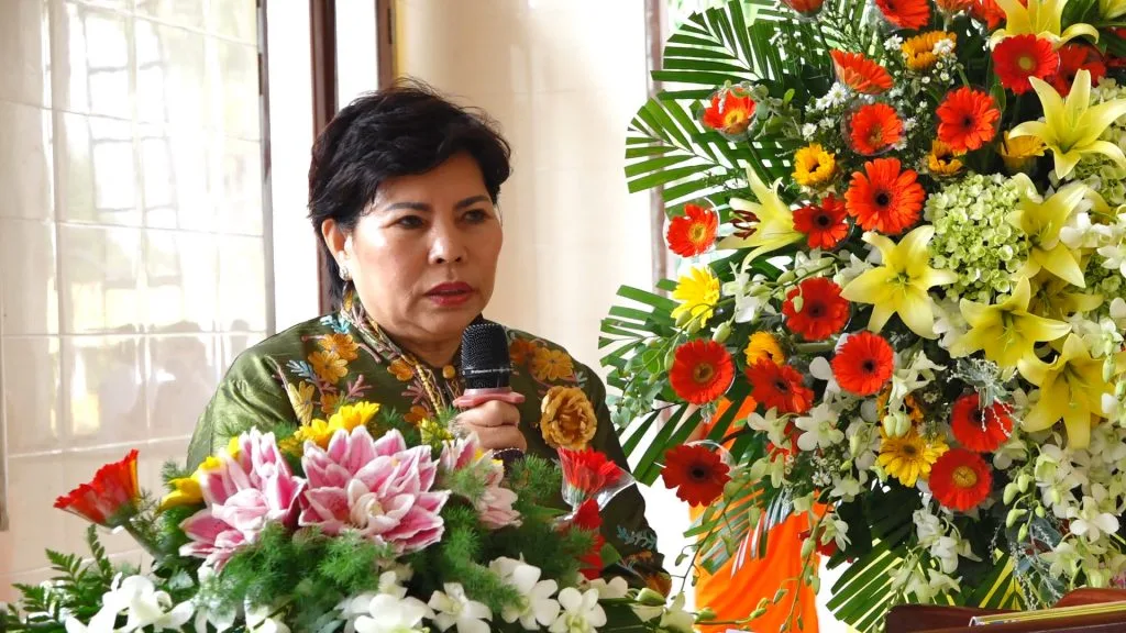 Đại thí chủ bà Lê Thị Giàu, phát biểu tại buổi lễ
