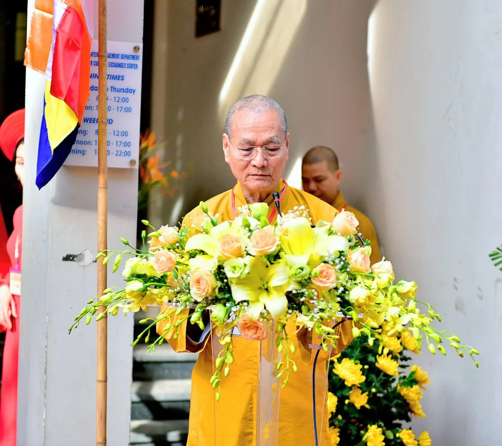 Hòa thượng Thích Hải Ấn - Phó Trưởng ban Thường trực Ban Văn hóa Trung ương đọc diễn văn khai mạc