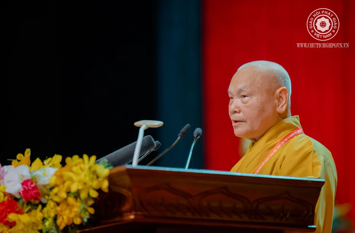 Hòa thượng Chủ tịch phát biểu đáp từ Chủ tịch nước