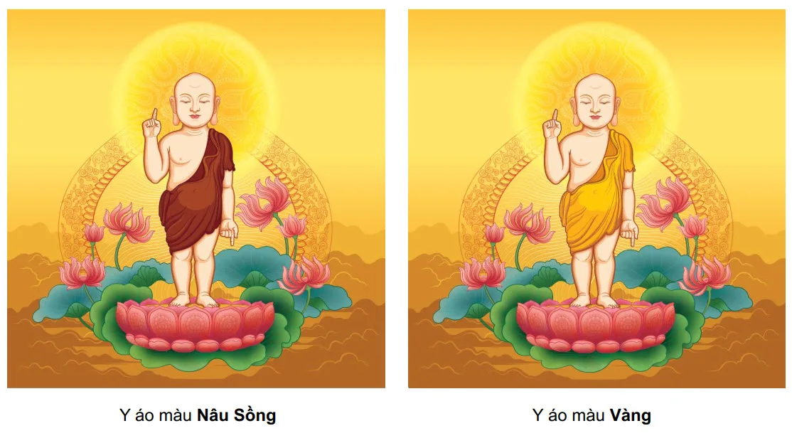 Hình ảnh Phật Thích Ca sơ sinh trong 2 màu áo