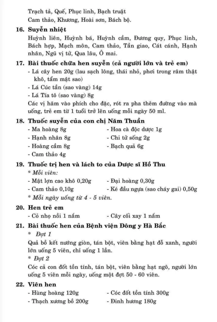 81 bài thuốc trị bệnh Hen suyễn