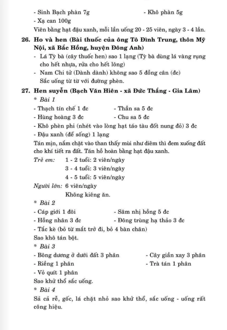 81 bài thuốc trị bệnh Hen suyễn