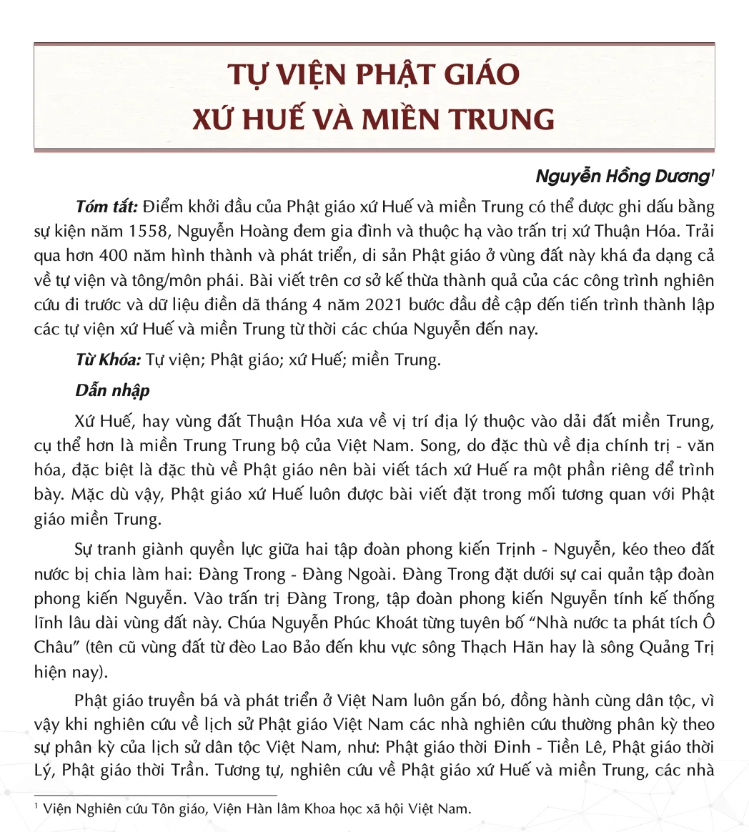 Tự viện Phật giáo xứ Huế và miền Trung