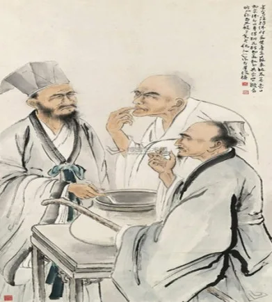 Tô Đông Pha, Phật Ấn và Hoàng Đình Kiên ngồi uống rượu.