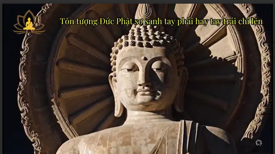 Tôn tượng Đức Phật sơ sanh tay phải hay tay trái chỉ lên là đúng?