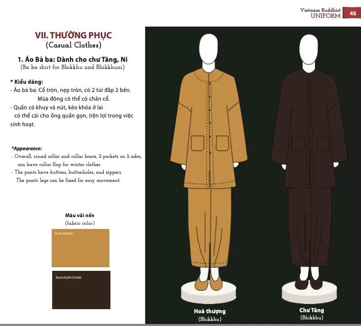 Pháp phục Phật giáo Việt Nam: 1. Mẫu Pháp phục Phật giáo Bắc Tông - 1.1. Pháp phhục dành cho Tu sĩ - VI & VII. Thường phục