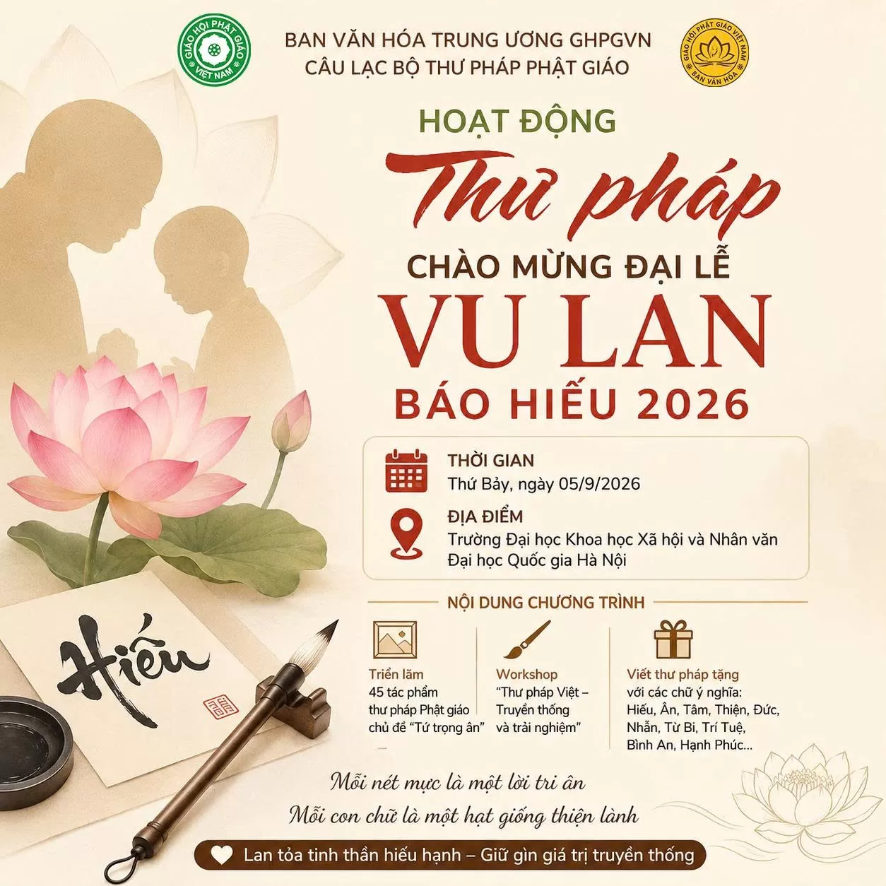 Lan tỏa đạo hiếu qua nghệ thuật thư pháp: Ban Văn hóa Trung ương GHPGVN tổ chức chuỗi hoạt động chào mừng Đại lễ Vu Lan Báo hiếu 2026