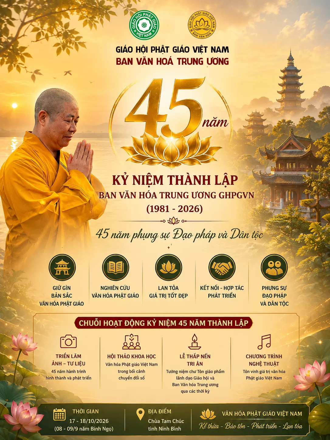 Ban Văn hoá Trung ương GHPGVN hướng tới kỷ niệm 45 năm thành lập - 45 năm phụng sự đạo pháp và dân tộc